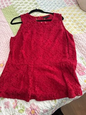attention Red Lace Peplum Tank Top
